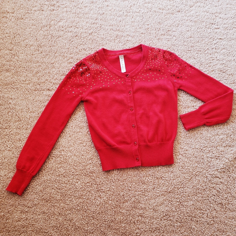 👧 Girls Size 7 / 8  Red Sequin Sweater